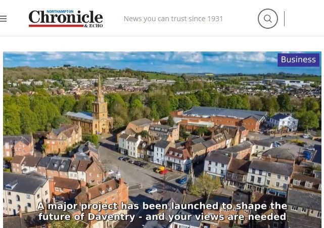 Northampton Chronicle and Echo website featuring Tim Bradley's aerial photo of Daventry town centre