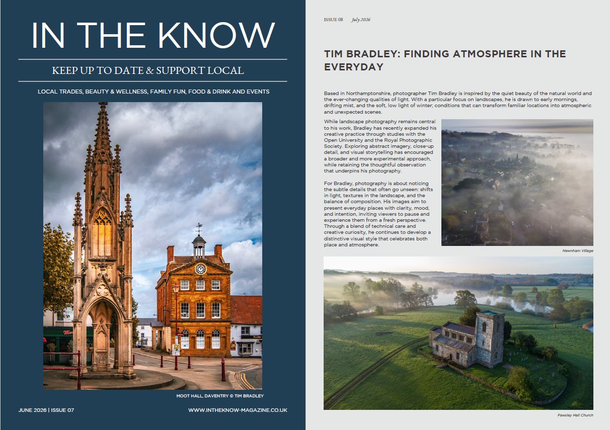 In The Know magazine spread featuring Tim Bradley's aerial photography, July 2026 issue